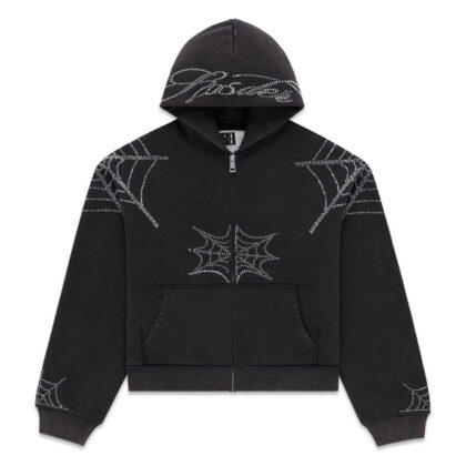 Sp5der Rhinestone Web Zip Hoodie